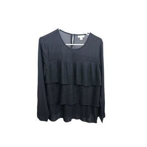 J Jill Black Sz M Long Sleeve Accordion Layered Career Blouse Top Shirt Ruffle